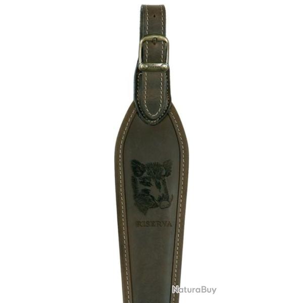 Bretelle cuir marron motif sanglier, RISERVA.