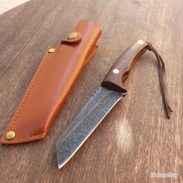 Joli Couteau SCRAMASAXE Manche en Bois avec �tui en cuir