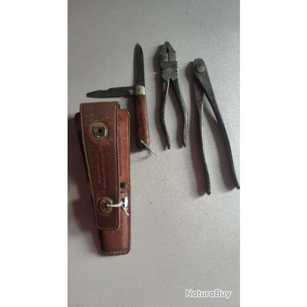 USA Pouch cs34, couteau kutmaster Utica+ pince Nicopress national telephone WW2....