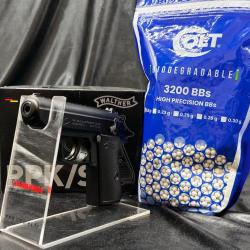 Pack pr&ecirc;t &agrave; tirer - PISTOLET WALTHER PPK/S BBS 6MM SPRING 0,5 Joules