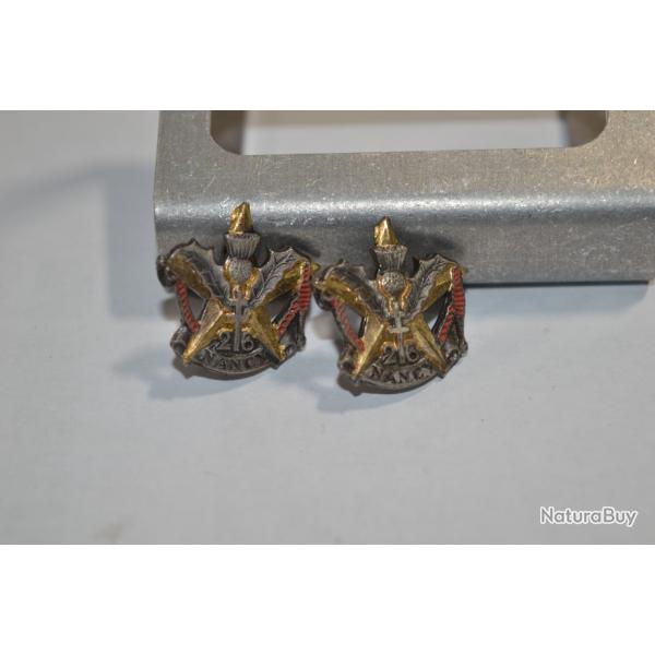 Lot de deux petits insigne 26 R�giment de Nancy Miniature boutonni�re 26 RI (17C)