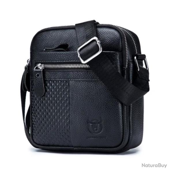 Sacoche sac � main Homme R�tro Bandouli�re en Cuir V�ritable Voyage Noir