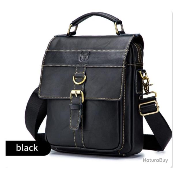 Sacoche sac en cuir � bandouli�re pour hommes r�tro Grande capacit� Noir
