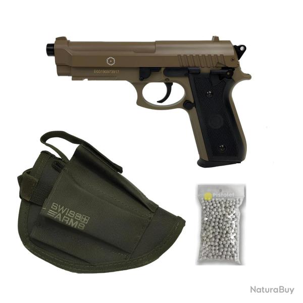 Pack R�plique airsoft PT92 Culasse M�tal TAN (Cybergun.210117)