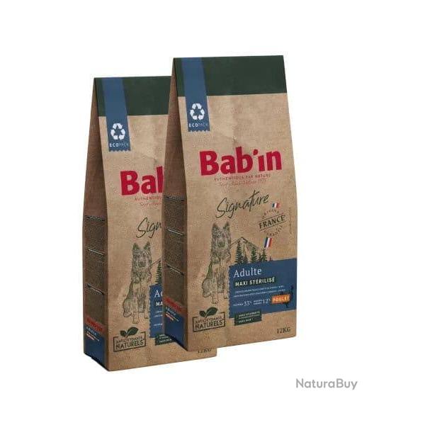 Lot de 2 paquets de 12 kg de croquettes pour chien st�rilis� de grande taille, BAB'IN