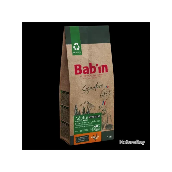 1 paquet de 3 kg de croquettes sans c�r�ales/chat adulte/ Grande race/BAB'IN/ au Poulet