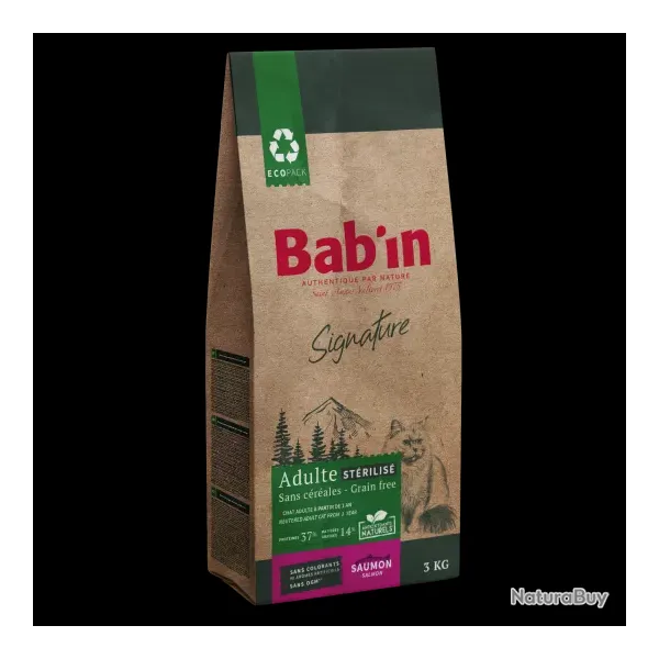 1 paquet de 6 kg de croquettes au saumon chat adulte/ BAB'IN sans c�r�ales