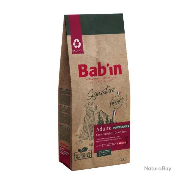1 paquet de 12 kg de croquettes au canard, sans c�r�ales chien adulte BAB'IN