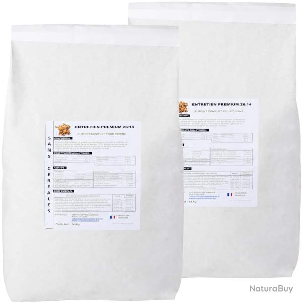 LOT DE 2 PAQUETS de croquettes de 14 kg/ ENTRETIEN PREMIUM 26/14 (sans c�r�ales)