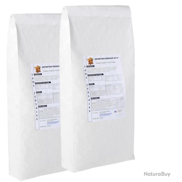 LOT DE 2 PAQUETS de croquettes de 14 kg/ ENTRETIEN PREMIUM 26/14 (sans c�r�ales)