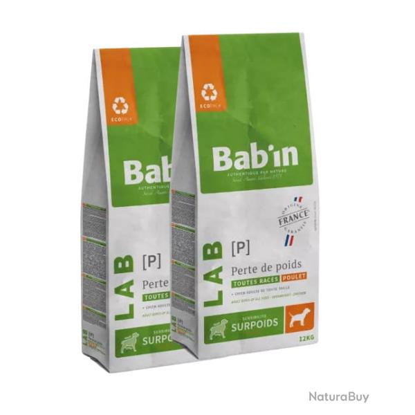 LOT DE 2 PAQUETS de 12 kg/ Croquettes de r�gime pour chien BAB'IN LAB-P