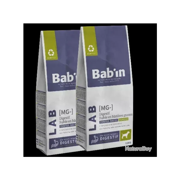 Lot de 2 paquets de croquettes de 12kg Bab'in LAB[MG-](digestif) � l'agneau