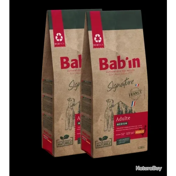 LOT DE 2 PAQUETS de 12 kg de croquettes/ Bab'in Medium Adulte