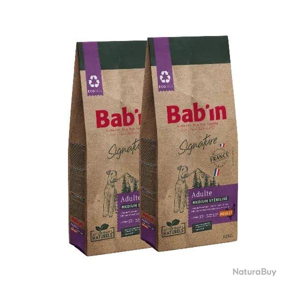 Lot de 2 paquets de 12 kg de croquettes Bab'in, pour chien st�rilis� de 11 � 25 kg
