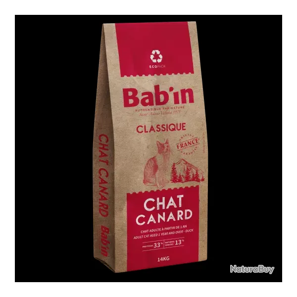 1 paquet de 14 kg de croquettes pour chat adulte/ BAB'IN au canard