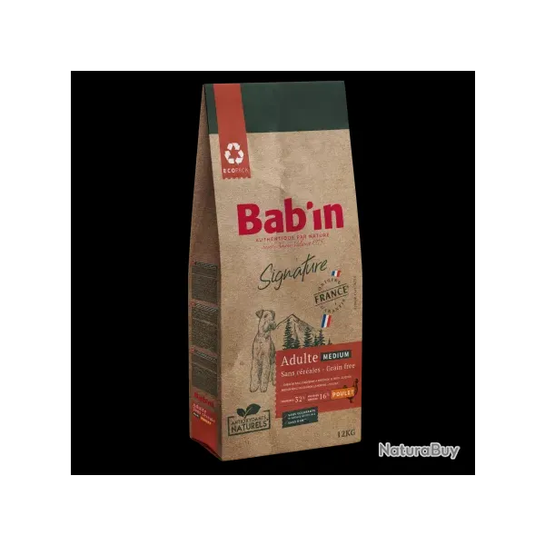 1 paquet de 12 kg de croquettes au poulet, sans c�r�ales chien adulte BAB'IN