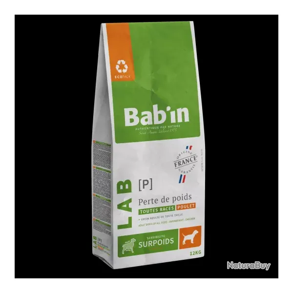 1 paquet de 12 kg de croquettes de r�gime pour chien Bab'in LAB-P