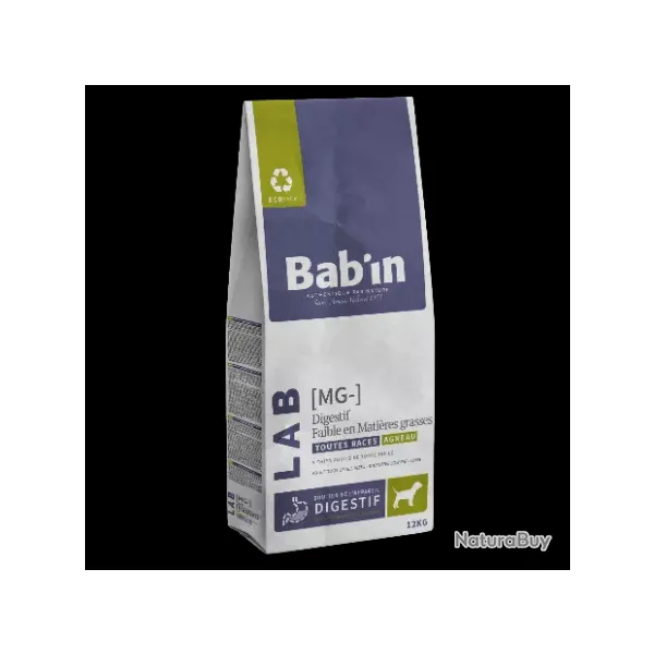 1 paquet de 12 kg de croquettes pour chien adulte BAB'IN [MG-](Digestif)� l'agneau.