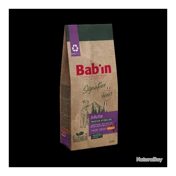 1 paquets de 12 kg de croquettes Bab'in, pour chien st�rilis� de 11 � 25 kg