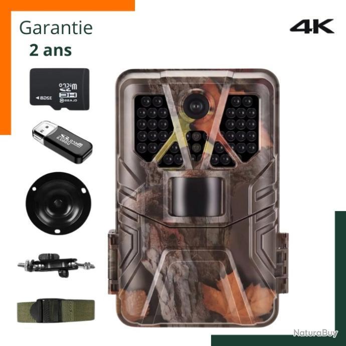 Caméra de Surveillance Chasse Vidéo 4K 36MP Carte SD 16GB Étanche IP66