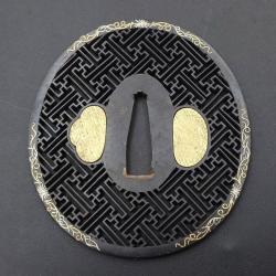 ANTIQUE TSUBA EN SHAKUDO MUMEI MOTIF SAYAGATA SWASTIKA - JAPON XIX&egrave; MEIJI Collection Tr&egrave;s bon Japon 