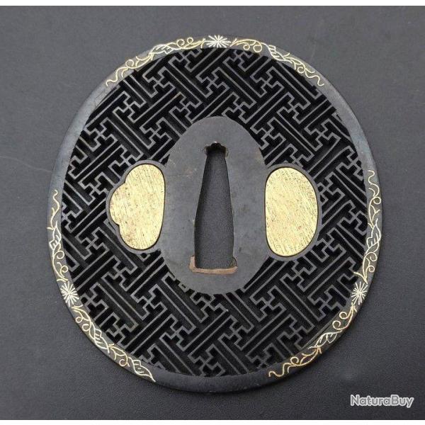 ANTIQUE TSUBA EN SHAKUDO MUMEI MOTIF SAYAGATA SWASTIKA - JAPON XIX� MEIJI Collection Tr�s bon Japon 