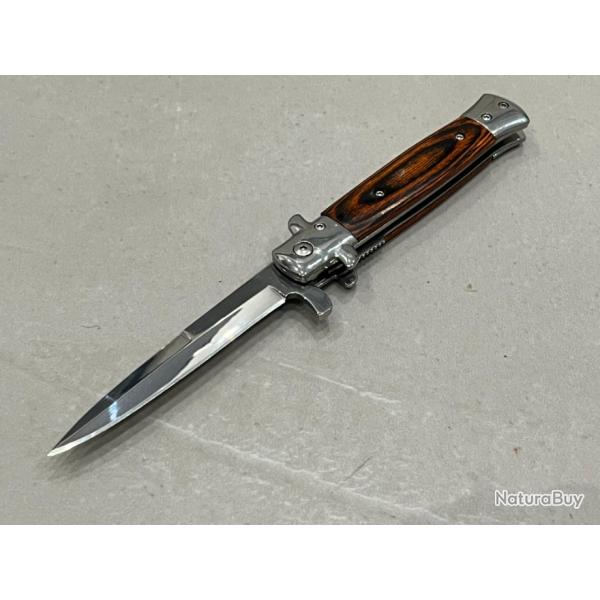 Stiletto Couteau ouverture assist�e Mafia Milano Lame Acier 440 Manche Abs bois de rose