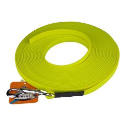 Longe BIOTHANE BETA plate 13 mm jaune fluo 15 m AVEC poign&eacute;e