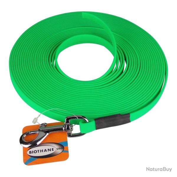 Longe BIOTHANE BETA plate 13 mm Vert fluo 15 m AVEC poign�e