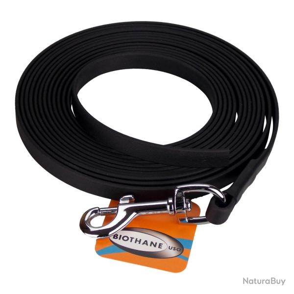 Longe BIOTHANE BETA plate 13 mm noir 10 m AVEC poign�e