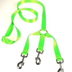 Laisse 3 chiens NYLON FLUO VERT 35 cm