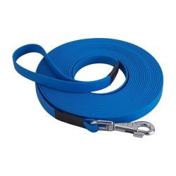 longe biothane beta plate 16 mm 5 m AVEC poign&eacute;e bleu clair