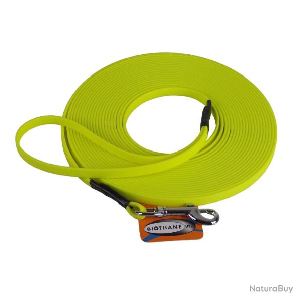 Longe BIOTHANE BETA plate 9 mm jaune fluo 10 m AVEC poign�e