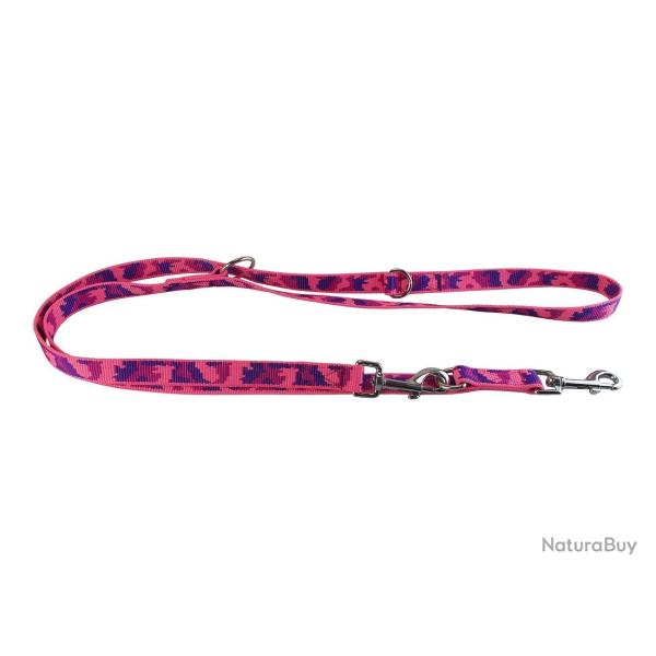 laisse 3 points nylon camo rose 20 mm 2 m
