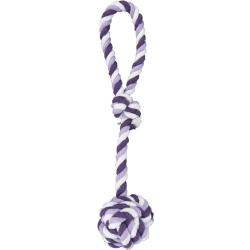 Jouet chien coton justin corde + balle nou&eacute;e violet