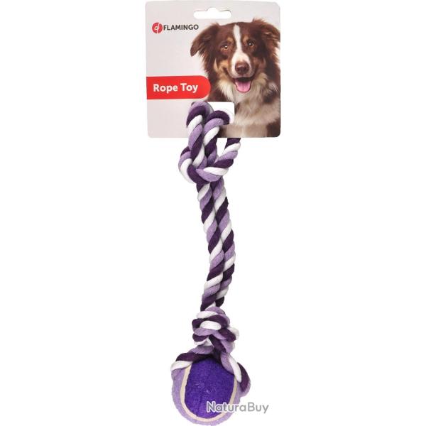 Jouet chien justin corde � tirer avec balle pourpre