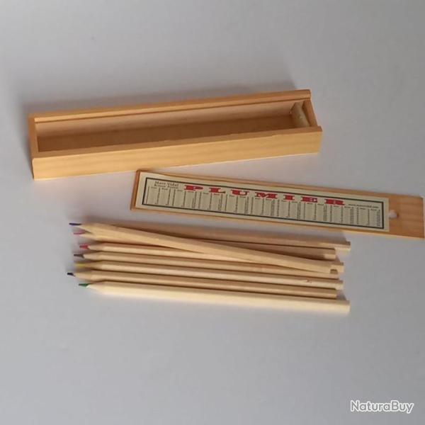 Plumier en bois avec 8 crayons de couleurs et une r�gle, parfait pour l'�cole, �colo