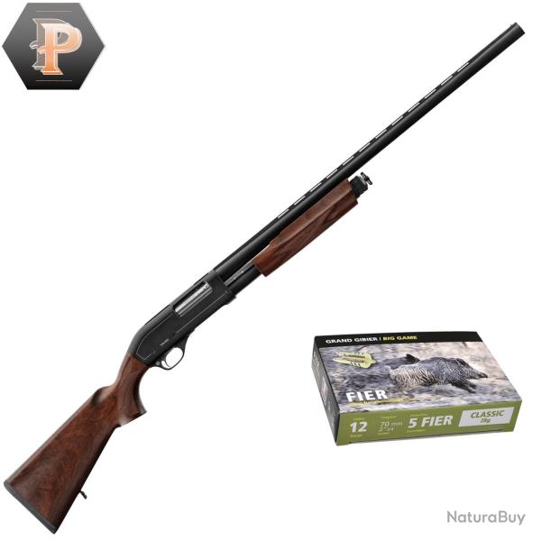 Pack chasseur ! Fusil de chasse � pompe Yildiz S71 crosse bois Cal 12/76 + mun