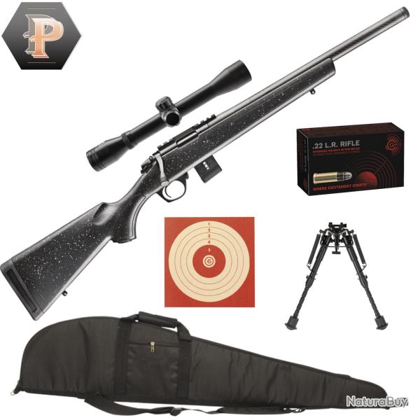Tireur Carabine Bergara BMR carbon synth�tique cal. 22LR + Lunette 4x32 + Bipied + fourreau +50 Muni