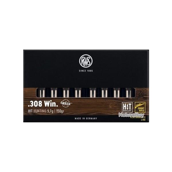 Cartouche RWS / cal. 308 Win. - HIT Short Rifle 9,7 g / 150 gr
