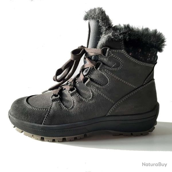 Boots femme neige grands froids en cuir su�de hydrofuge Olang Venus 38 gris anthracite