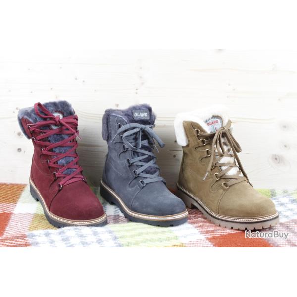 Bottes grands froids en cuir hydrofuge pour femme Olang Meribel Bordeaux fonc�