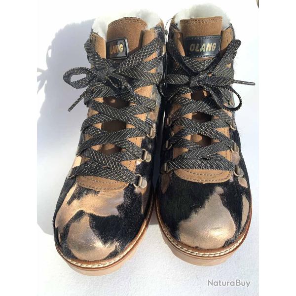 Bottines chaudes et luxueuses femme en peau vache fourr�es mouton v�ritable Olang Lima II 38 marron 