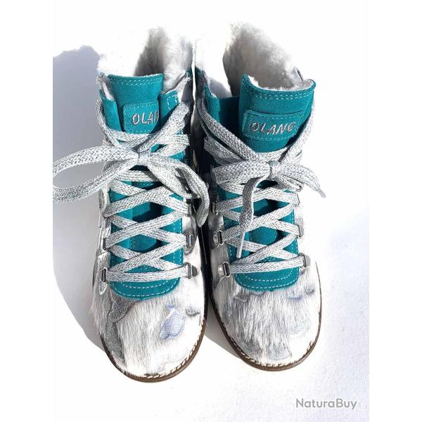 Bottines chaudes et luxueuses femme en peau vache fourr�es mouton v�ritable Olang Lima II 38 gris ar