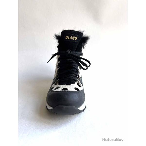 Sneakers d'hiver en peau cuir et daim de luxe � motifs pois pour femme - Olang BAMBOO 38 noir  38