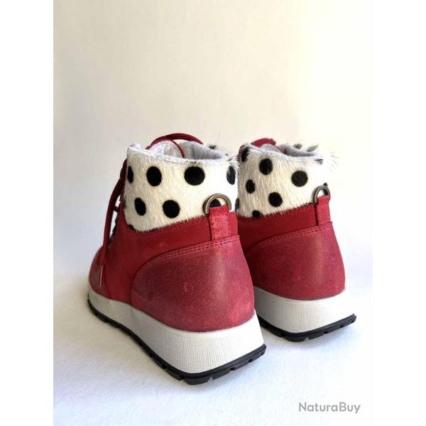Sneakers d'hiver en peau cuir et daim de luxe � motifs pois pour femme - Olang BAMBOO 38 rouge 38