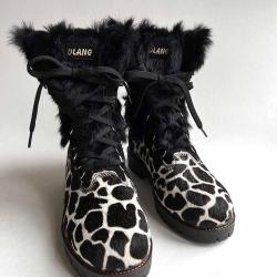 Bottes Olang femme fourrure de lapin noire ou blanche et cuir de vache - Morgana 38 et 41 38 ray&eacute; no