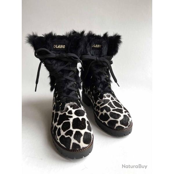 Bottes Olang femme fourrure de lapin noire ou blanche et cuir de vache - Morgana 38 et 41 38 ray� no