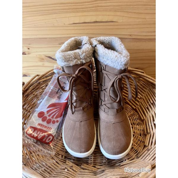 Bottes d hiver en cuir hydrofuge fourr� laine pour femme Olang HUPA moka