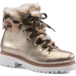 Boots femme en cuir m&eacute;tallis&eacute; fourr&eacute;e mouton et col lapin l&eacute;opard - Olang CORONA 38 38 or semelle la
